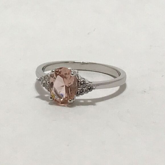 Sterling Silver Ring Size 7 Simulated Morganite Peachy Pink CZ 6x8mm Stone - Picture 4 of 12